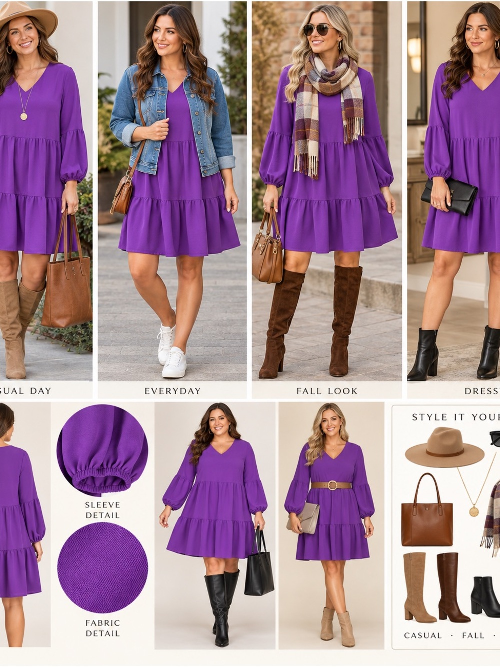 Amazon Purple V-Neck Tiered Babydoll Dress